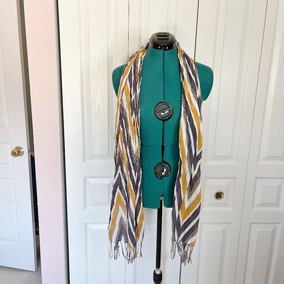 Unbranded Multicolored Stripe Chevron Print Cotton Fringe Lightweight Scarf - Picture 4 of 6